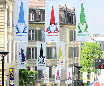 Banderolles, décoration nains naiconnu dans les rues de Lausanne